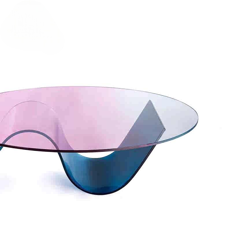 Designer S-Shaped Gradient Acrylic Coffee Table, Pink & Blue Modern Artistic Centerpiece for Living Room, Luxury Transparent Creative Tea Table