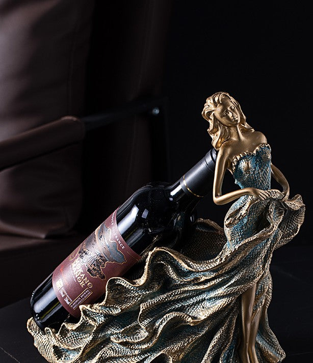 European Creative Wine Rack Set – Modern Luxury Home Decor Sculpture, Ocean Queen Blue-Gold Lady Wine Bottle Holder for Living Room, Cabinet, Dining Table