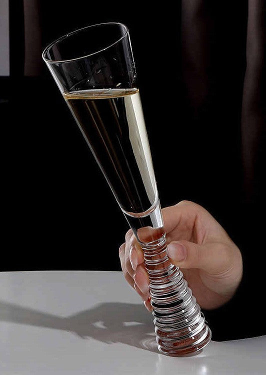 Vintage Crystal Champagne Flute Glass 200ml – Artistic Spiral Stem Dessert Wine Goblet, Premium Lead-Free Crystal, Set of 2 with Coasters & Cleaning Brush
