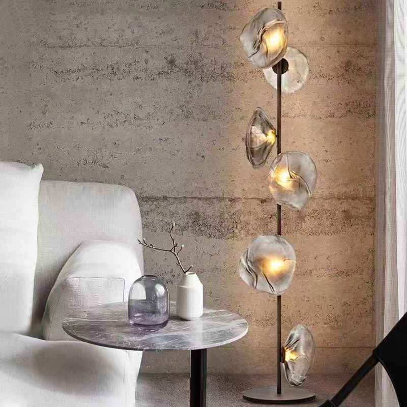 Luxury Designer Gold Smoky Glass Floor Lamp, Artistic Modern LED Standing Light for Villa, Living Room, Bedroom
