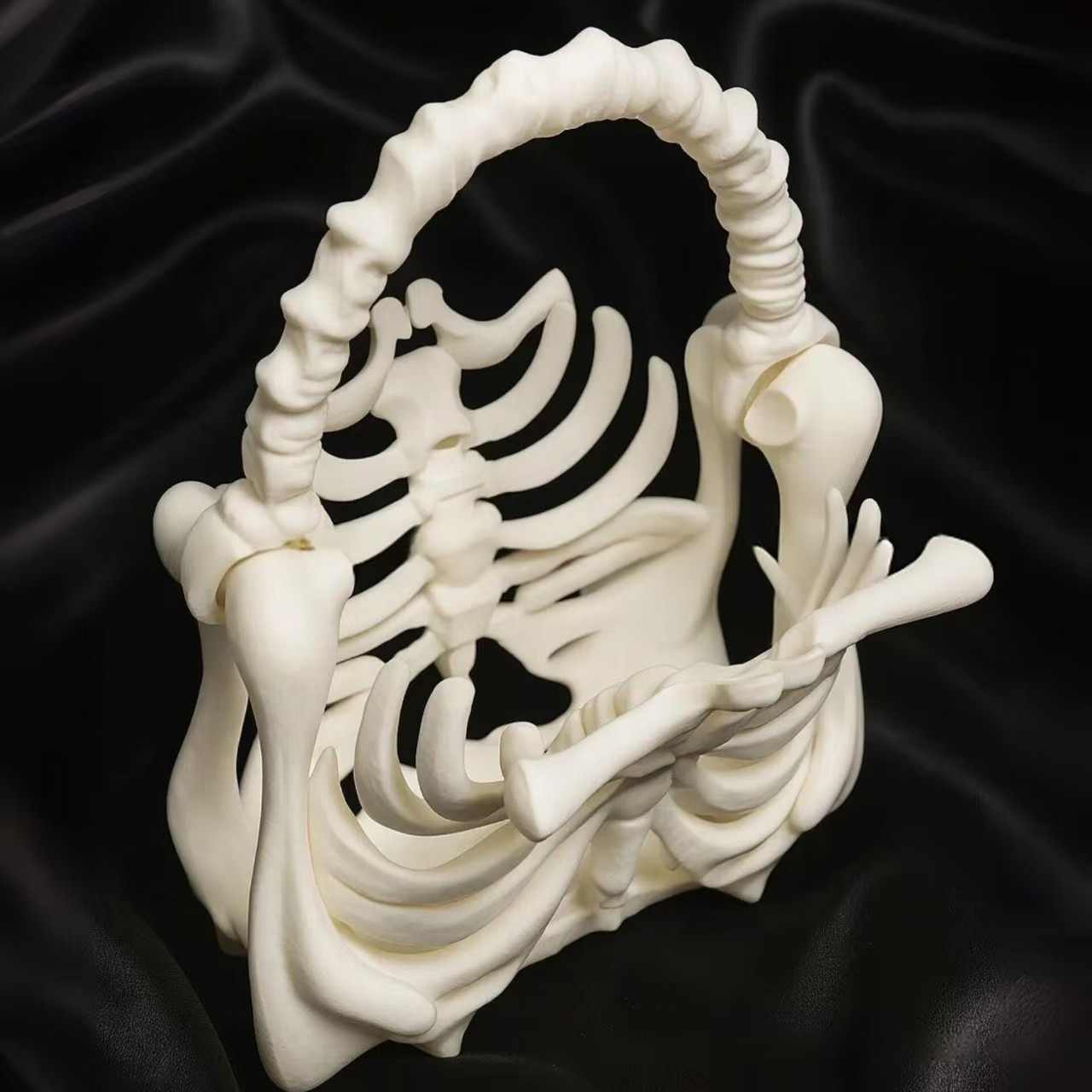 3D Printed Skeleton Bone Tote Bag – Large Novelty Halloween Handbag, Realistic Skeleton Rib Cage Decor, White Statement Purse