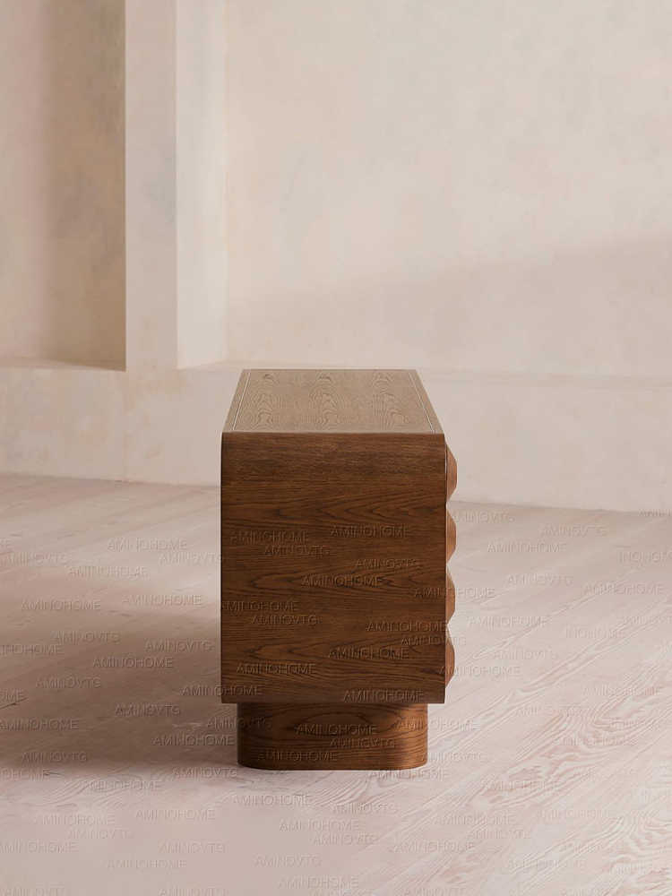 Wabi-Sabi Solid Wood Sideboard with Curved Design, Japanese Minimalist Storage Cabinet with Natural Oak Finish for Small Spaces