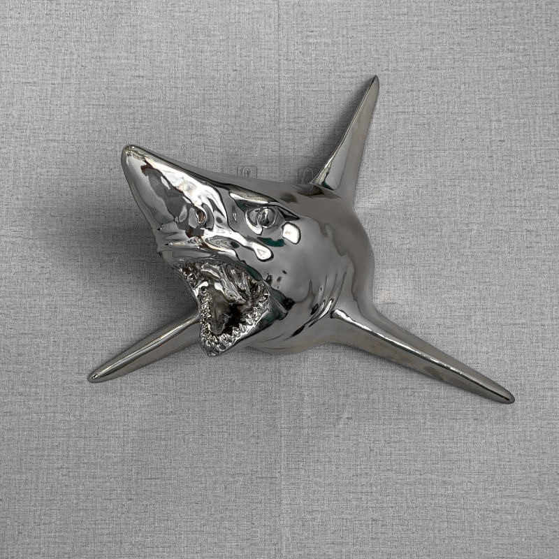 Silver-Plated Shark Head Wall Decor, Realistic Animal Sculpture for Bar, Restaurant, Home Interior Accent, Modern Coastal 3D Wall Hanging