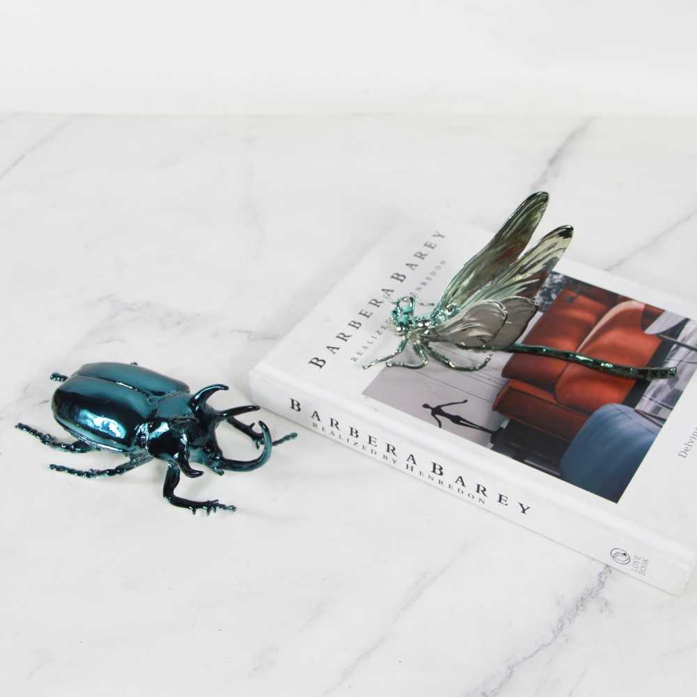 Luxury Metal Insect Sculpture Set – Dragonfly & Beetle Art Figurines for Living Room, Hotel & Home Decor
