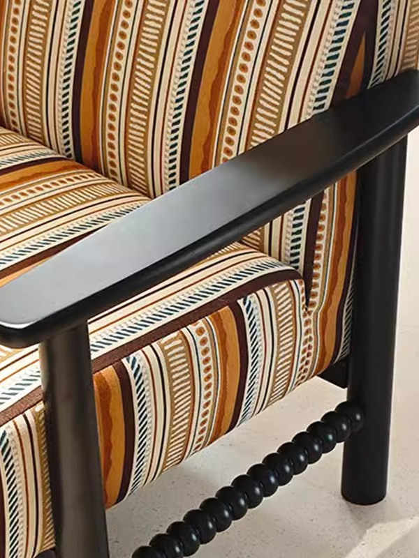 Vintage Solid Wood Armchair – Retro Striped Single Lounge Chair for Living Room, Balcony, Studio, or Hotel