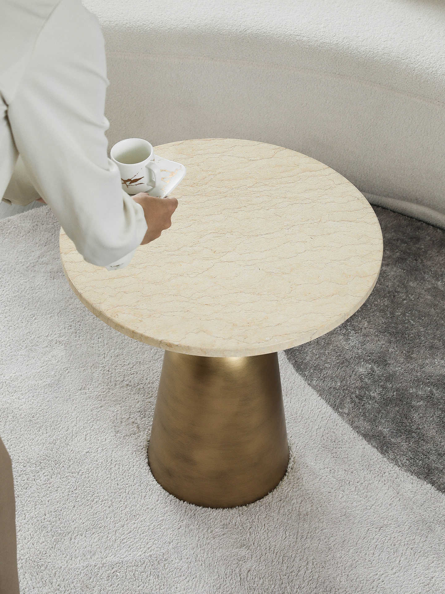 Marble & Gold Round Side Table, Modern Luxury Accent Table for Living Room, Sofa & Entryway – Designer Coffee Table