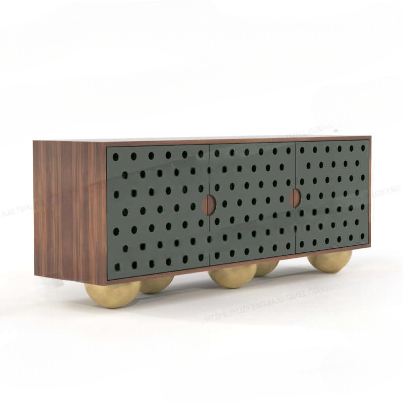 Minimalist Sideboard Cabinet, Creative Entryway Buffet with Gold Ball Legs, Modern Living Room Storage