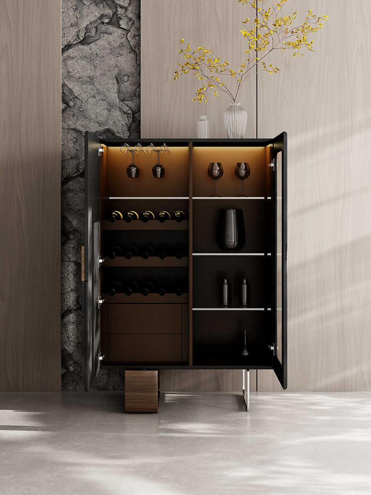 Luxury Minimalist Solid Wood Wine Cabinet – Modern Glass Display Sideboard Storage for Living Room or Dining Room