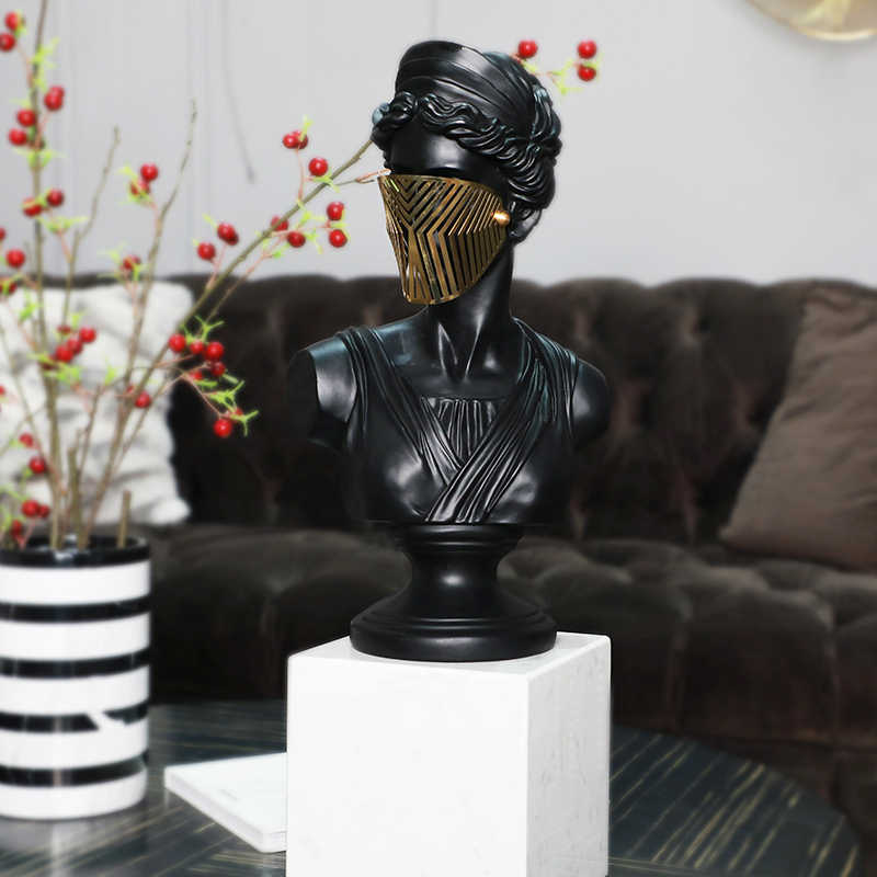 Modern Classical Bust Sculpture – Black & Gold Contemporary Art Figure, Entryway Decor for Hotel Lobby & Home Display