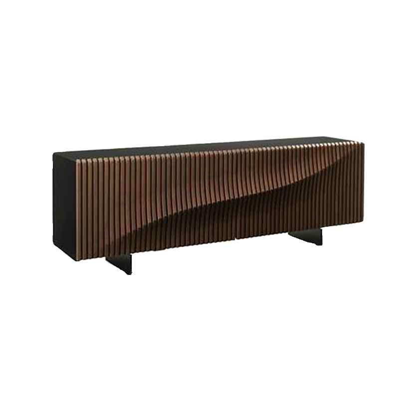 Walnut Minimalist Sideboard Cabinet, Modern Solid Wood Storage Console for Living Room Entryway, Wave Slat Shoe Buffet