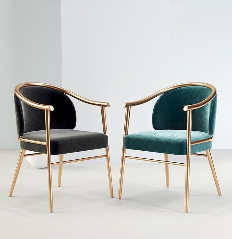 Modern Green Velvet Dining Chair with Gold Metal Legs, Luxury Upholstered Accent Armchair for Living Room, Study, or Dining