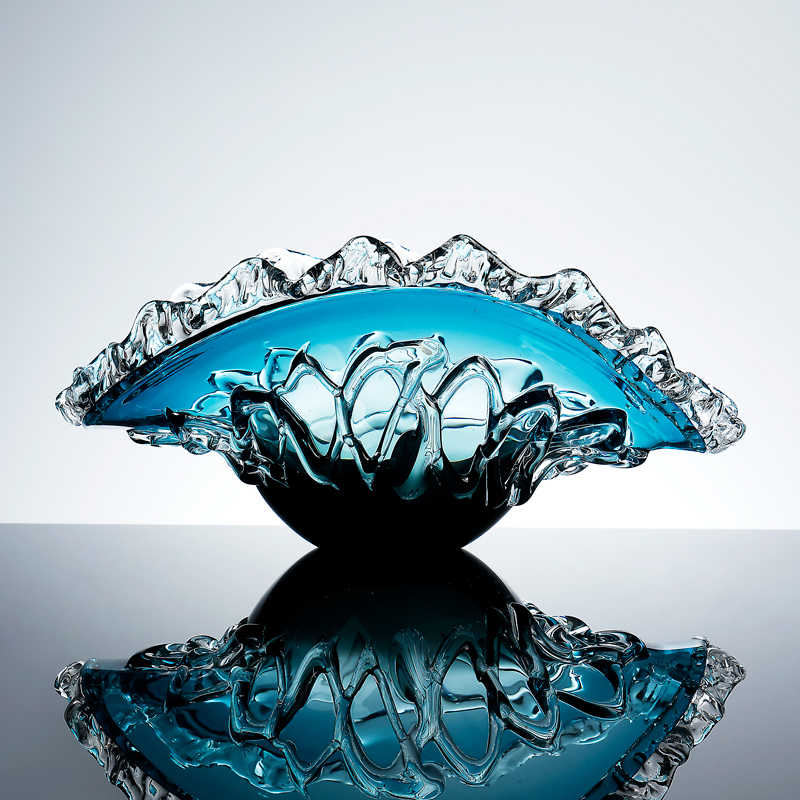 Creative Blue Wave Glass Art Fruit Bowl, Luxury Large Crystal Serving Tray with Sculptural Edges, Home Decor Centerpiece