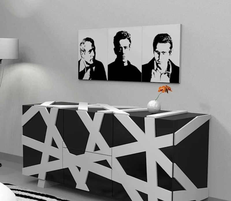 Minimalist Black White Creative Sideboard Cabinet, Artistic Storage Buffet for Living Room, Lacquer Display