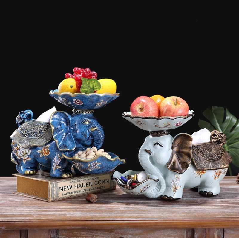 Luxury Elephant Tissue Box Organizer, Green Bronze Resin Desktop Decor, Multipurpose Living Room Table Storage Gift
