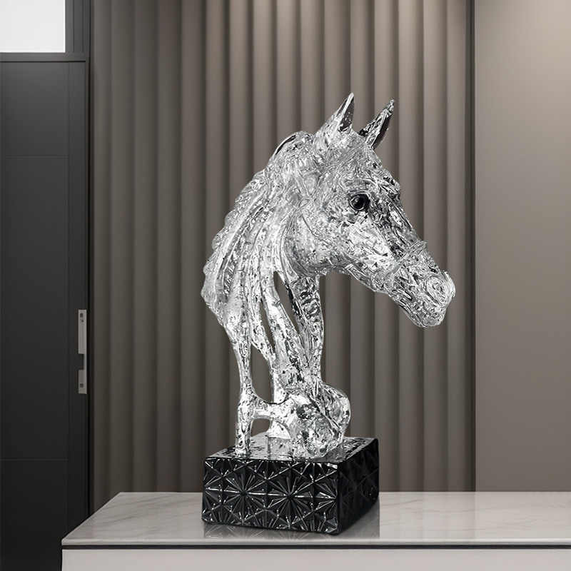 High-End Modern Transparent Horse Head Sculpture – Luxury Acrylic Art Decor for Living Room, Study, Entryway, Wine Cabinet