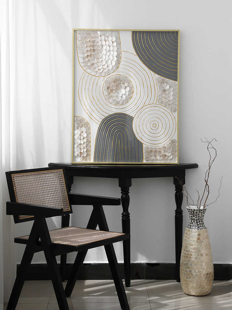 Modern Gold Abstract Wall Art, Designer Framed 3D Panel for Living Room, Foyer & Home Office – Unique Shell Relief