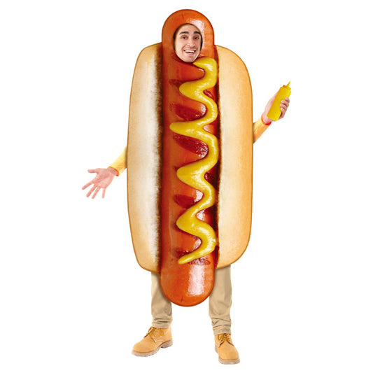 Hot Dog Costume Set – Funny Food Tunic Suit with Bun and Mustard Print for Halloween, Family Party & Parade