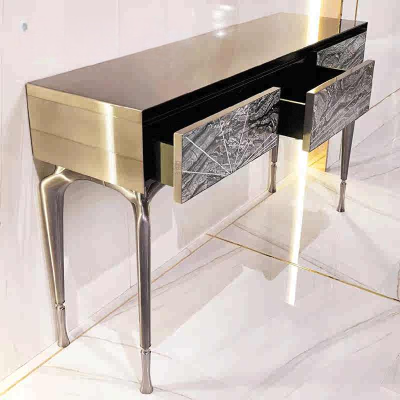 Luxury Designer Entryway Console Table, High-End Villa Foyer Table with Stainless Steel & Natural Agate
