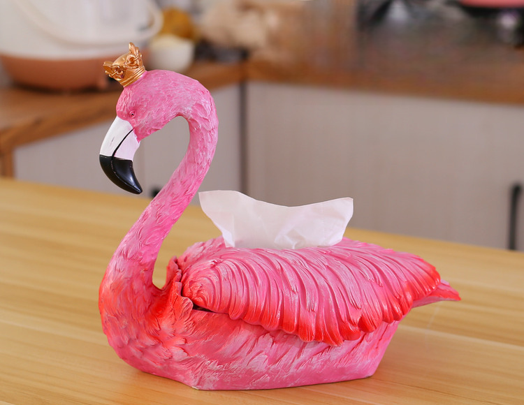 Flamingo Tissue Box – Cute Pink Resin Napkin Holder, Large Size, Living Room Dining Table Decor