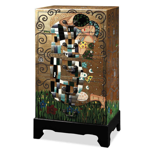 Classical European Gold Leaf Hand-Painted Five-Drawer Storage Cabinet, Villa Sample Room "The Kiss" Klimt-Inspired Artistic Decorative Cabinet