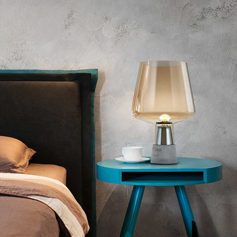 Table Lamp – Modern Glass Mushroom Bedside Light, Designer Wine Cup Style, Concrete Base