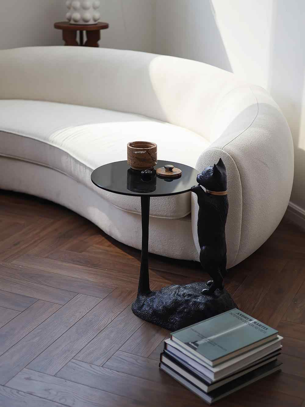 Cat Side Table – Modern Fiberglass Sculpture Table, Artistic Animal End Table for Living Room, Bar, Lounge, or Creative Furniture Accent