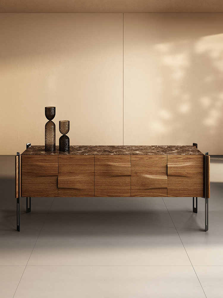 Minimalist Solid Wood Sideboard – Luxury Modern Marble Buffet Storage Cabinet for Villa, Entryway, Living Room