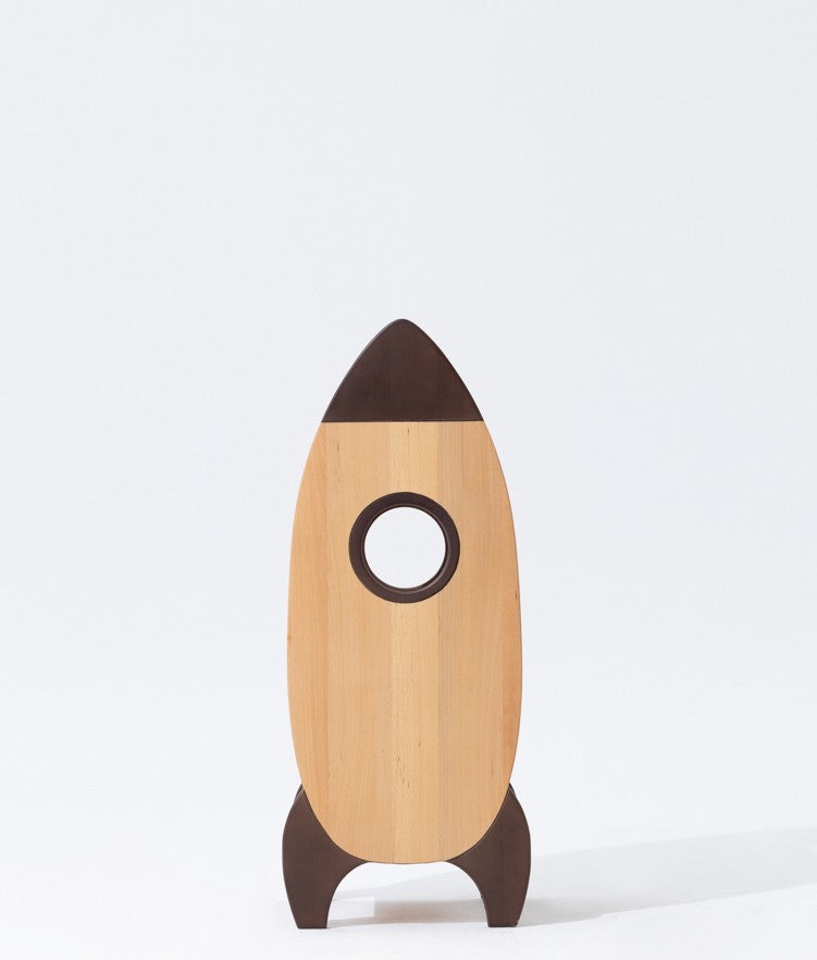 Rocket-Shaped Kids Bookshelf & Storage Cabinet, Premium Natural Wood Children's Furniture with Space Theme, Multi-Purpose Toy Organizer