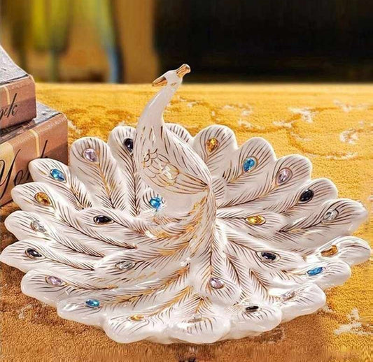 European Style Peacock Fruit Tray Set – Modern Ceramic Living Room Coffee Table Centerpiece, Creative Home Decor Decorative Plate
