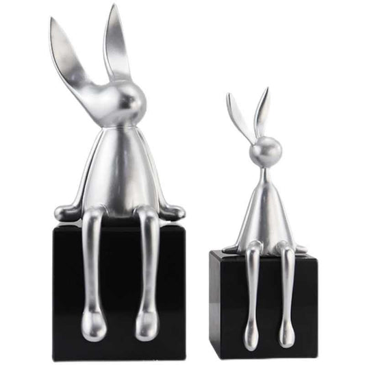 Modern Angel Wing Resin Rabbit Sculpture Set | Light Luxury Sitting Bunny Figurine for Entryway, Living Room, or Sales Office Decor