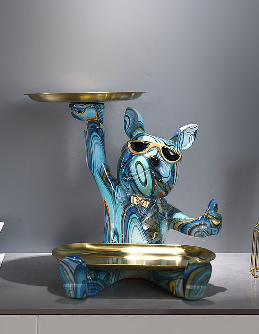 Creative Trendy Bulldog Key Tray – Colorful Resin Dog Figurine Organizer, Entryway Tabletop Decor, Housewarming Gift