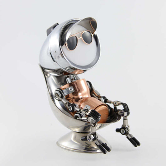 Creative Industrial Robot Desktop Light – Handcrafted Cyberpunk Atmosphere Lamp with Mixed Metal Construction, Futuristic Home Décor Figurine