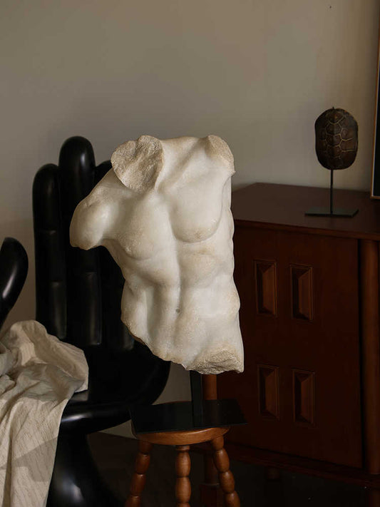 Classical Male Torso Sculpture on Stand – Vintage Greek Style Resin Art Statue, Modern Home Decor Accent for Living Room, Entryway, Gallery Display