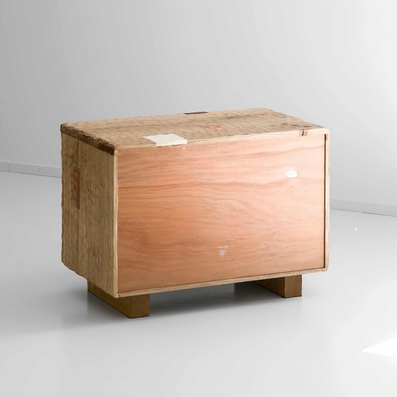 Hammered Solid Wood Sculptural Nightstand, Luxury Retro Carved Texture Bedside Storage Cabinet – Fully Assembled