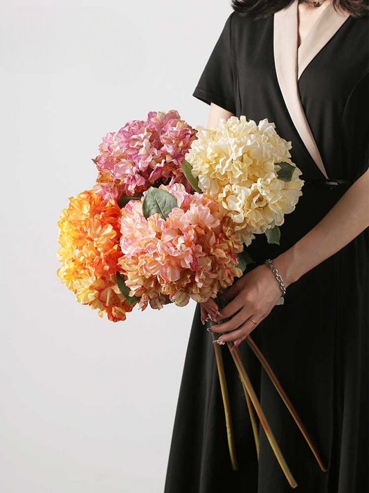 Luxury Extra-Large Hydrangea Artificial Flower Set – Champagne, Pink, Purple, Orange – Wedding, Living Room, High-End Decor