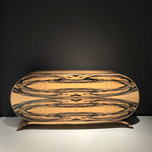 Designer Artistic Pattern Solid Wood Sideboard, Vintage Style Storage Cabinet Buffet for Living Room, Modern Credenza with Creative Grain Finish