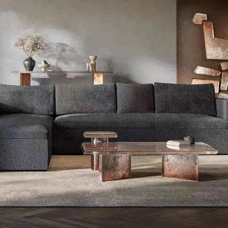 Designer Brown Acrylic Stone-Textured Coffee Table, Custom Modern Art Square Center Table, Luxury Transparent Acrylic Living Room Table