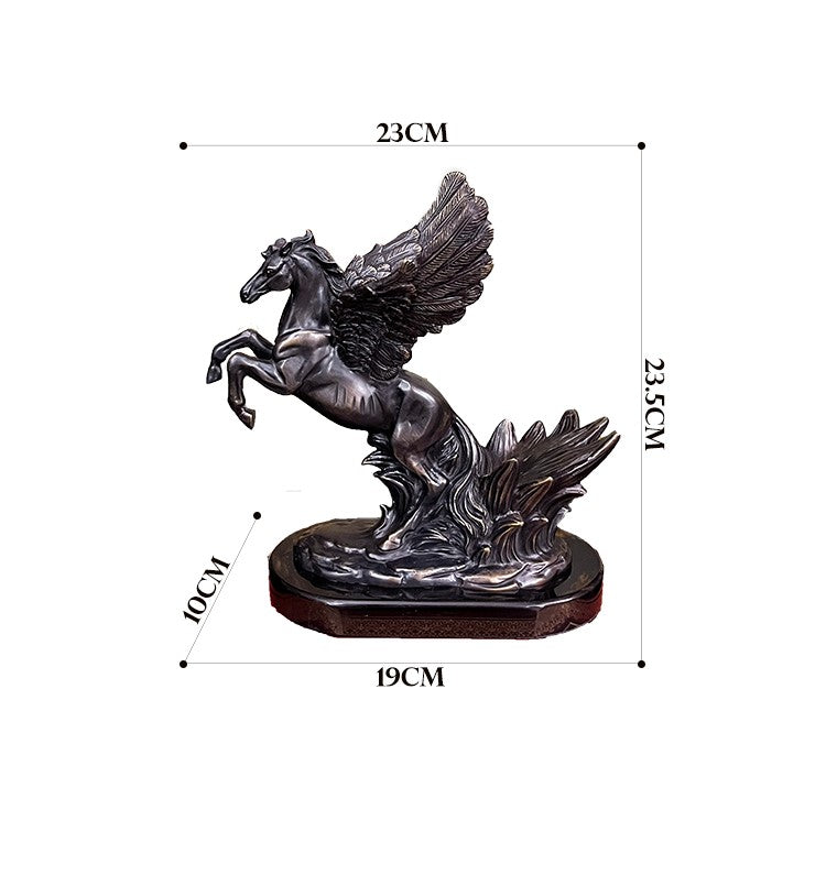 Luxury Bronze Marble Pegasus Wine Rack, Manor Style Black Sculpture for High-End Bar, Wine Cabinet, Villa Display