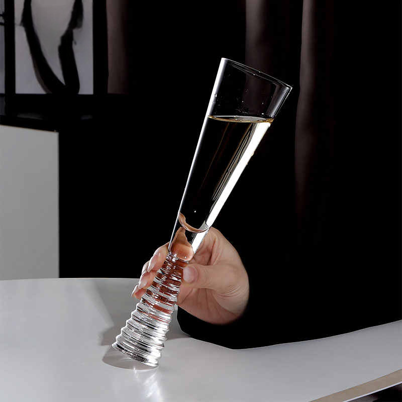 Vintage Crystal Champagne Flute Glass 200ml – Artistic Spiral Stem Dessert Wine Goblet, Premium Lead-Free Crystal, Set of 2 with Coasters & Cleaning Brush