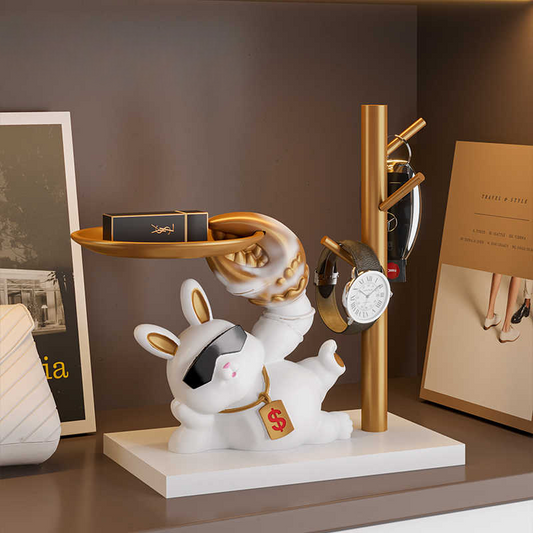 Lucky Rabbit Key Organizer and Entryway Tray, Modern Decorative Bunny Accessory Holder for Foyer, Front Door, Gifts
