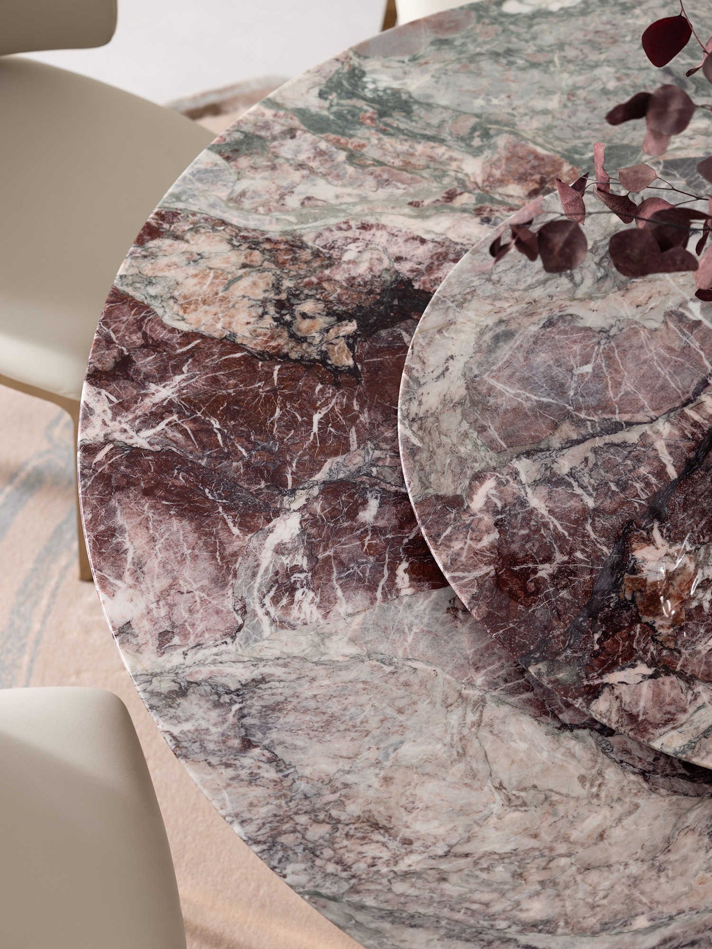 Luxury Round Marble Dining Table, Brazilian Natural Stone with Rotating Lazy Susan, Modern Designer Statement Table
