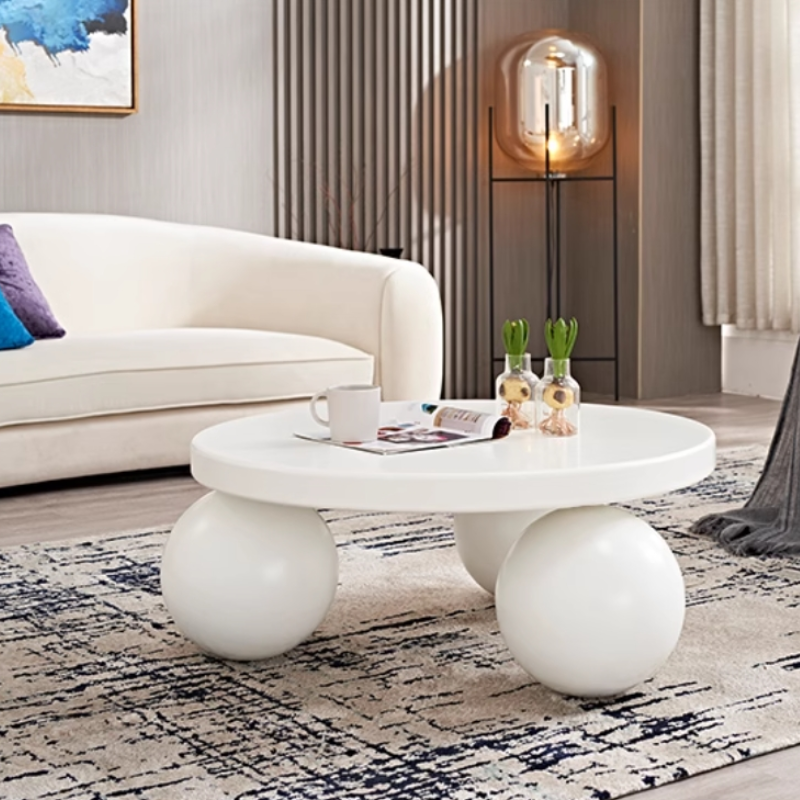 Modern Minimalist White Ball Coffee Table – Artistic Round Living Room Center Table, Funky Spherical Base