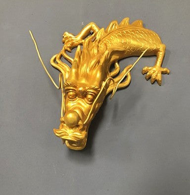 Gold Dragon Zodiac Animal Head Wall Decor, Sculpture for Entryway, Living Room, Bar, Indoor/Outdoor