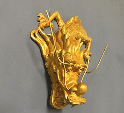 Gold Dragon Zodiac Animal Head Wall Decor, Sculpture for Entryway, Living Room, Bar, Indoor/Outdoor
