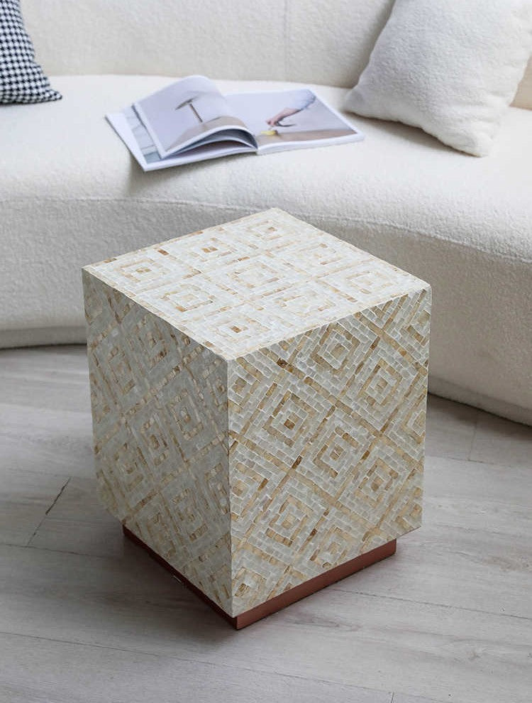 Modern Square Side Table, Vintage Cream Mosaic Nightstand or Accent Table for Sofa, Balcony & Bedroom