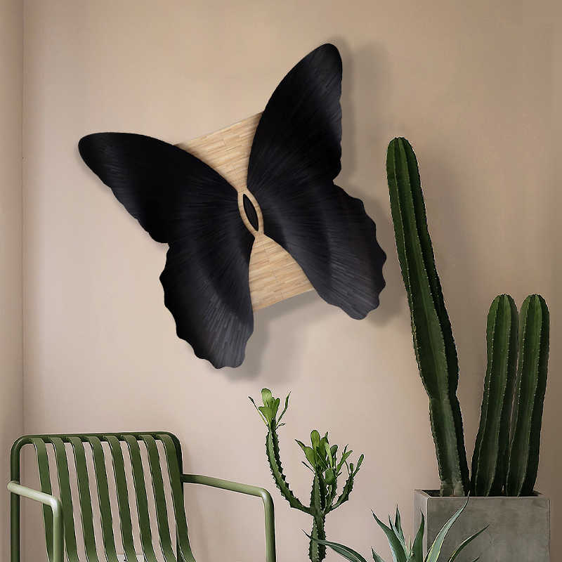 Modern 3D Wooden Butterfly Wall Art, Large Nature-Inspired Black and Natural Wood Sculpture, Minimalist Accent for Living Room or Entryway