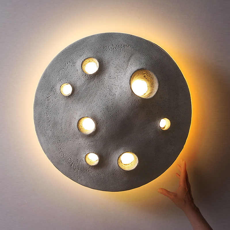 Space Concrete Moon Crater Wall Lamp Set, Creative Outdoor/Indoor Waterproof Lighting, Lunar Surface Sconce
