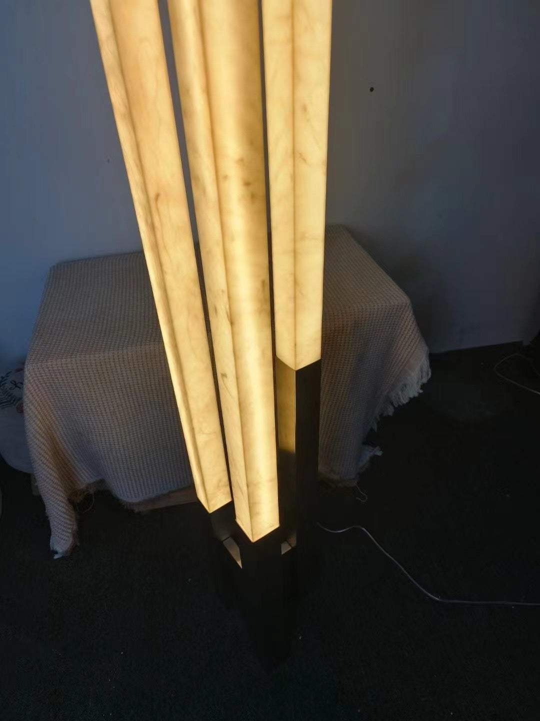 Designer Brushed Champagne Gold Floor Lamp, Custom Faux Marble Standing Light, Modern Tall LED Lamp for Living Room, Hotel, Villa, Sample Room