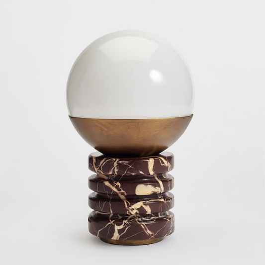 Luxury Table Lamp, Purple Lilac Marble & Glass Globe, Modern Bedroom, Desk, or Hotel Bedside Ambient Light