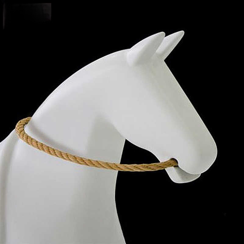 Rocky Fiberglass Rocking Horse – Modern Kids Toy Chair, White Playroom Seat with Rope Rein, Indoor Children's Furniture